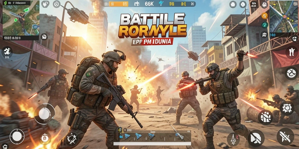Tampilan gameplay seru di 66K dengan aksi Battle Royale yang intens.