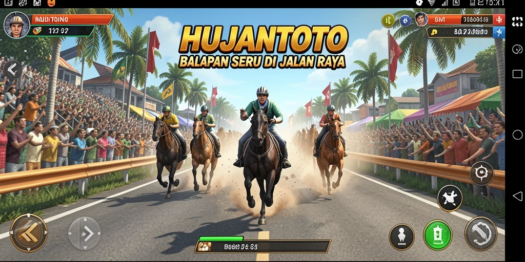 Screenshot gameplay HUJANTOTO yang menunjukkan balapan seru di jalan raya.