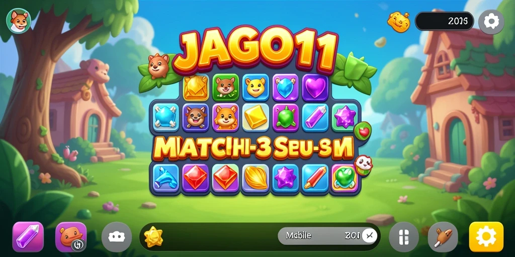 Screenshot JAGO11 menunjukkan aksi seru gameplay Match-3 yang penuh warna.