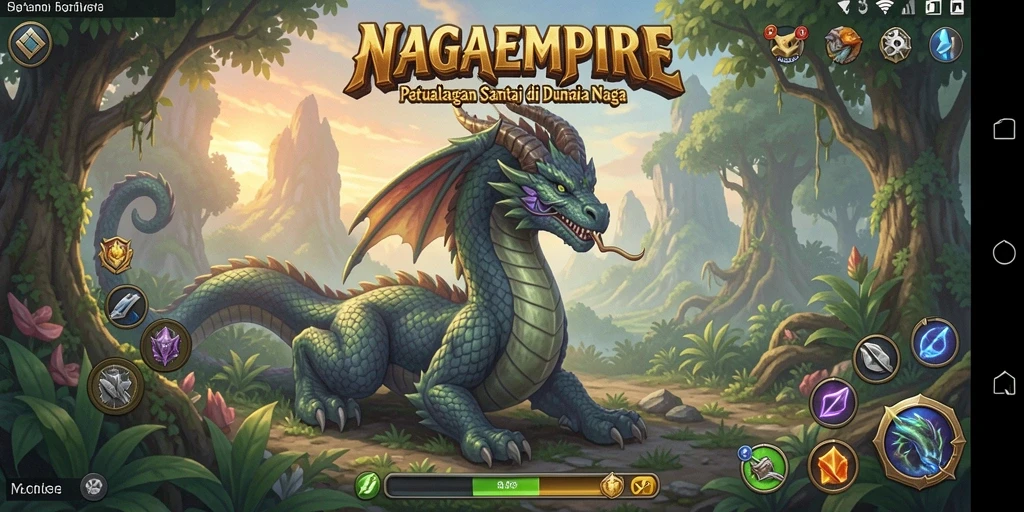 Screenshot gameplay NAGAEMPIRE menampilkan aksi seru dengan naga.
