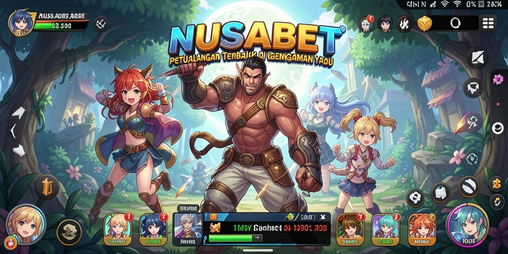 Tangkapan layar gameplay NUSABET menampilkan aksi karakter anime yang mendebarkan.