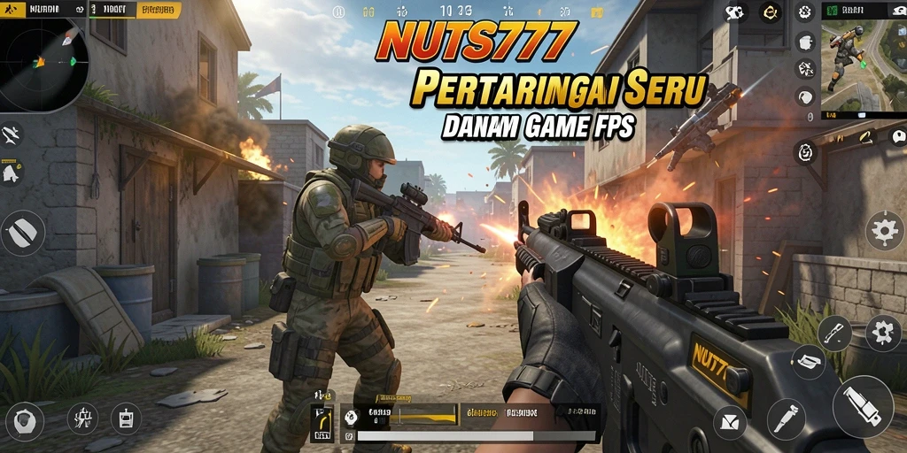 Screenshot gameplay NUTS777 menampilkan pertarungan mendebarkan dalam arena FPS.